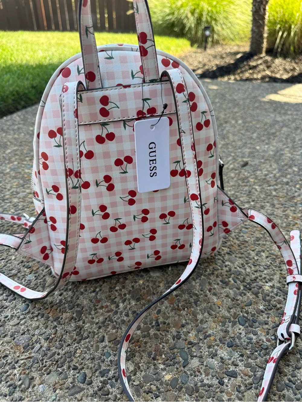 GUESS Pink Gingham Cherry Mini Backpack